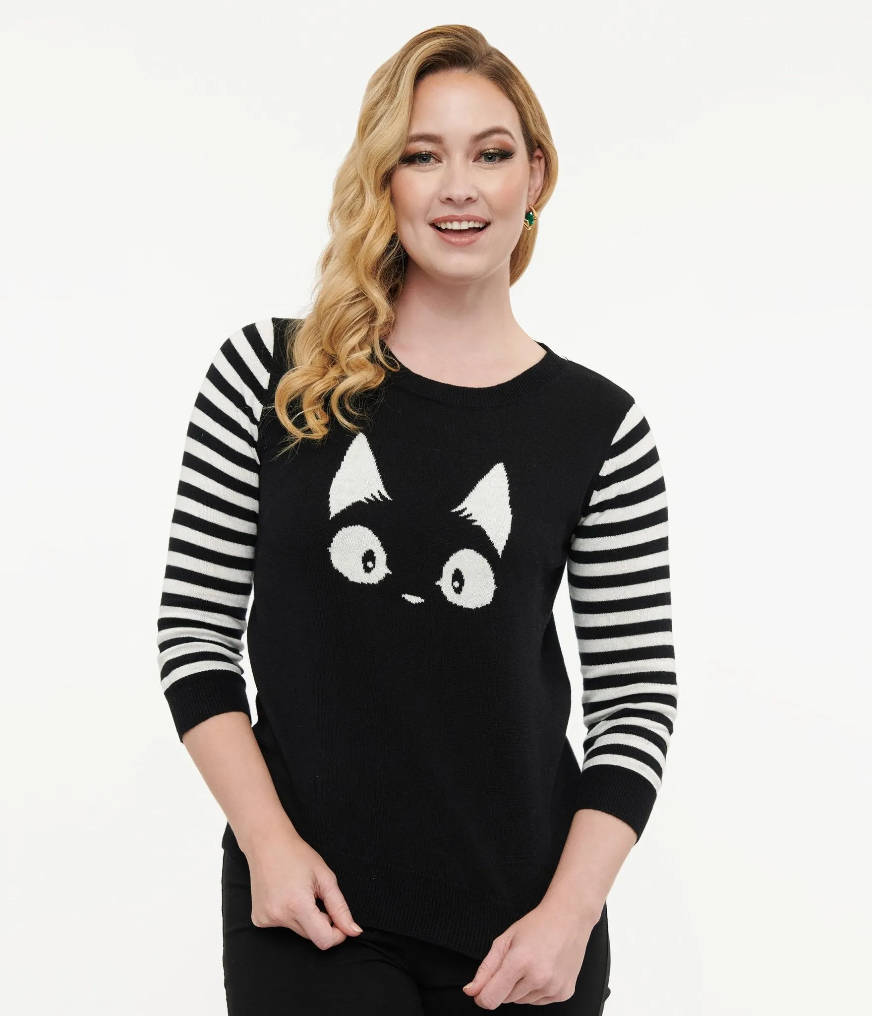 Black & White Stripe Knit Kitty Sweater sold by Unique Vintage product image thumbnail 3