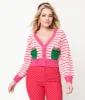 Smak Parlour 1960s Pink Stripes & Strawberry Pocket Cardigan sold by Unique Vintage