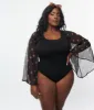 Smak Parlour Plus Size 1970s Black & Pumpkin Bell Sleeve Bodysuit sold by Unique Vintage