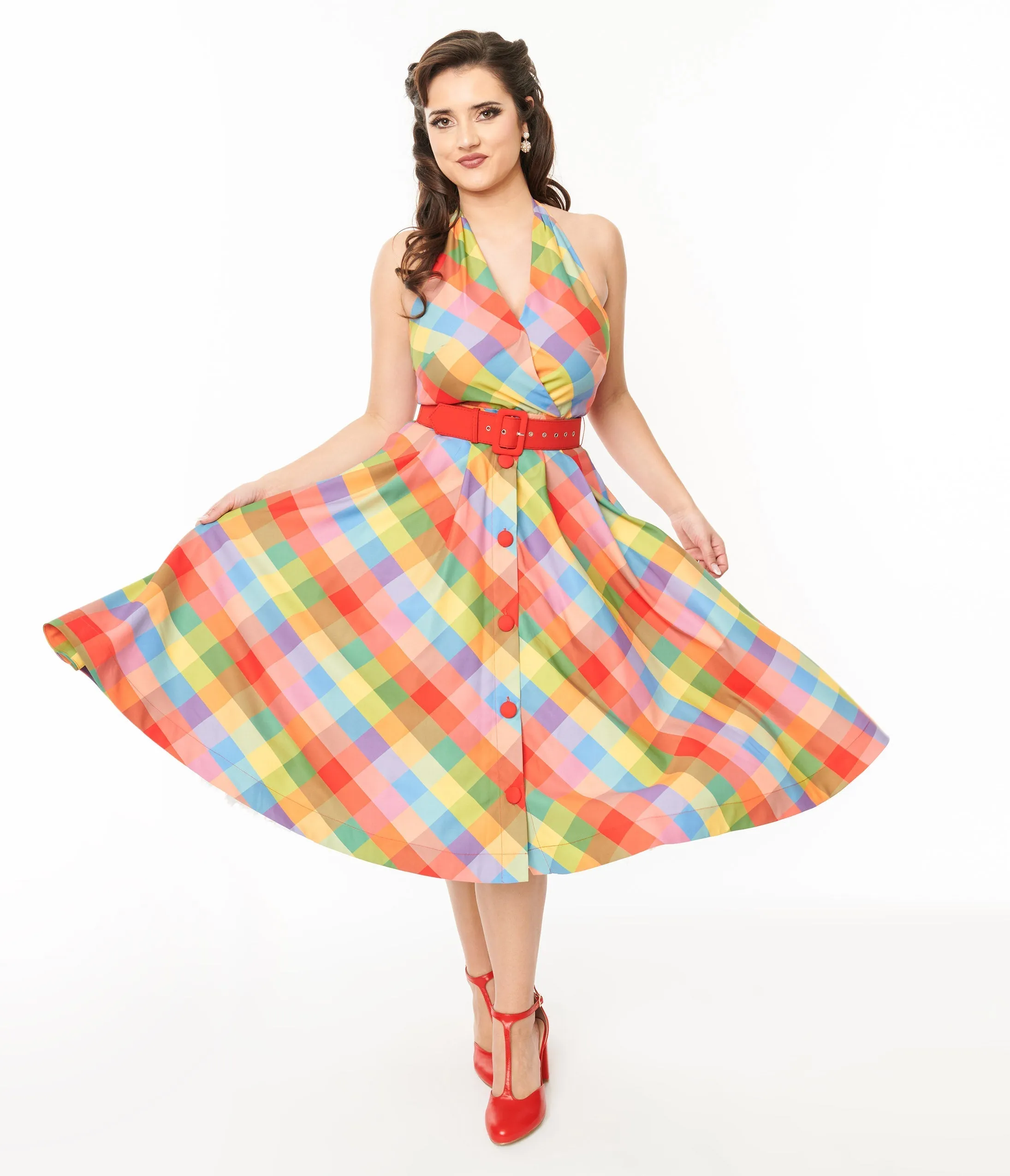 Unique Vintage Rainbow Madras Plaid Tarrytown Hostess Dress sold by Unique Vintage