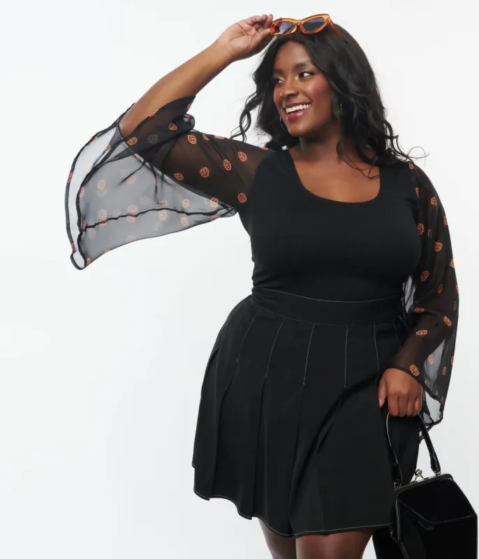 Smak Parlour Plus Size 1970s Black & Pumpkin Bell Sleeve Bodysuit sold by Unique Vintage