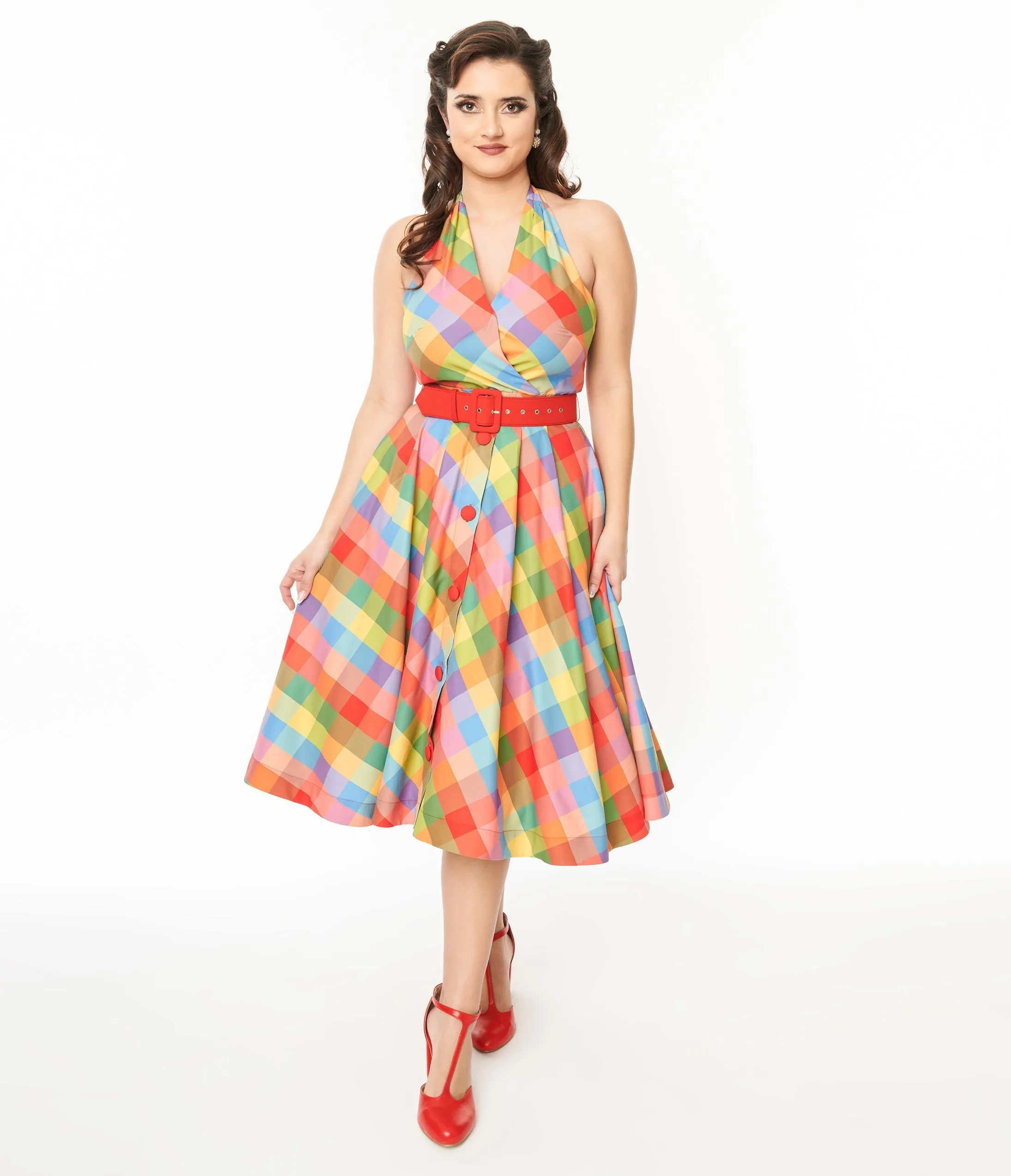 Unique Vintage Rainbow Madras Plaid Tarrytown Hostess Dress sold by Unique Vintage product image thumbnail 2
