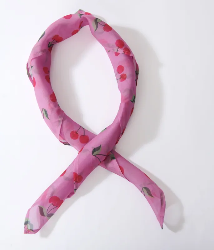 Unique Vintage Pink & Cherries Print Hair Scarf sold by Unique Vintage