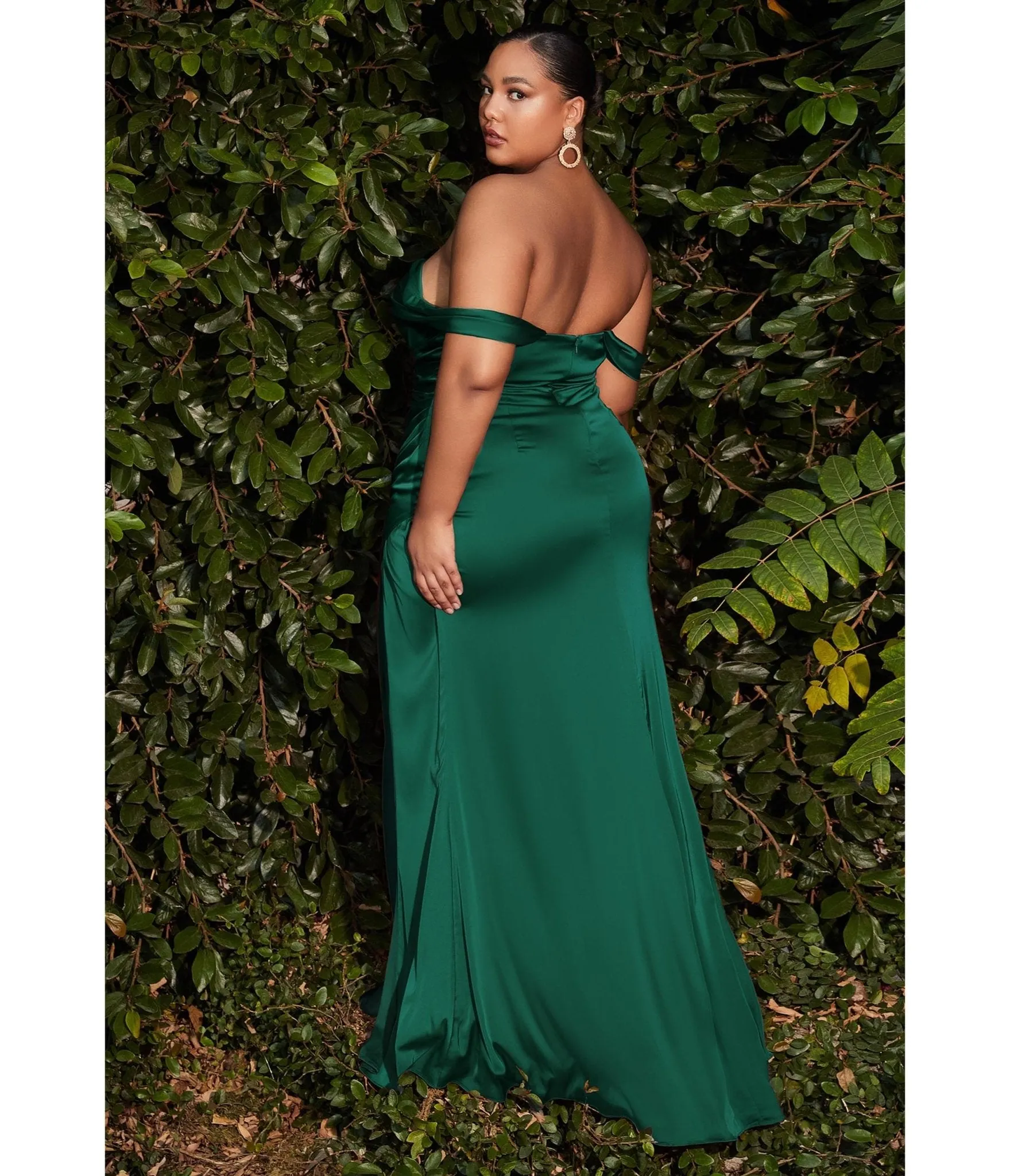 Cinderella Divine Plus Size Emerald Satin Draped Off The Shoulder Bridesmaid Dress sold by Unique Vintage product image thumbnail 2