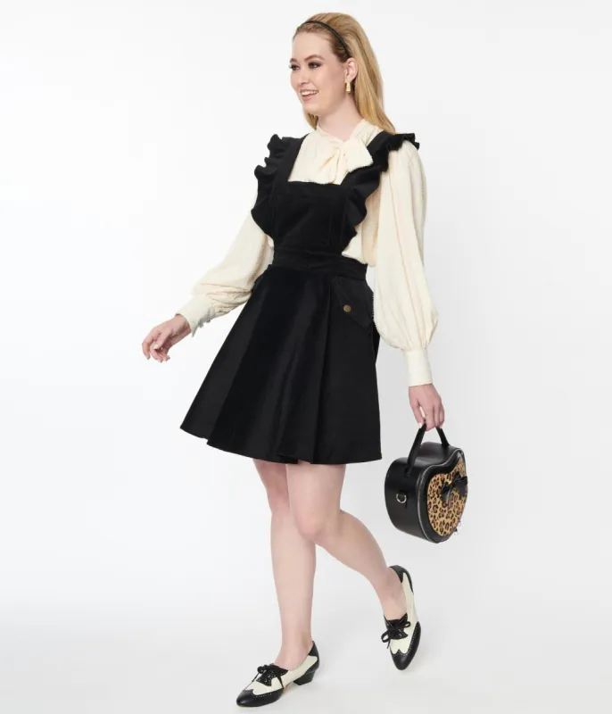 Unique Vintage Black Corduroy Ruffle Pinafore sold by Unique Vintage