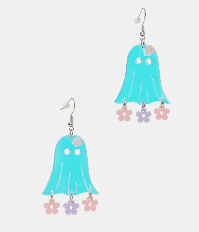 1960s Blue Groovy Ghost Flower Power Earrings sold by Unique Vintage