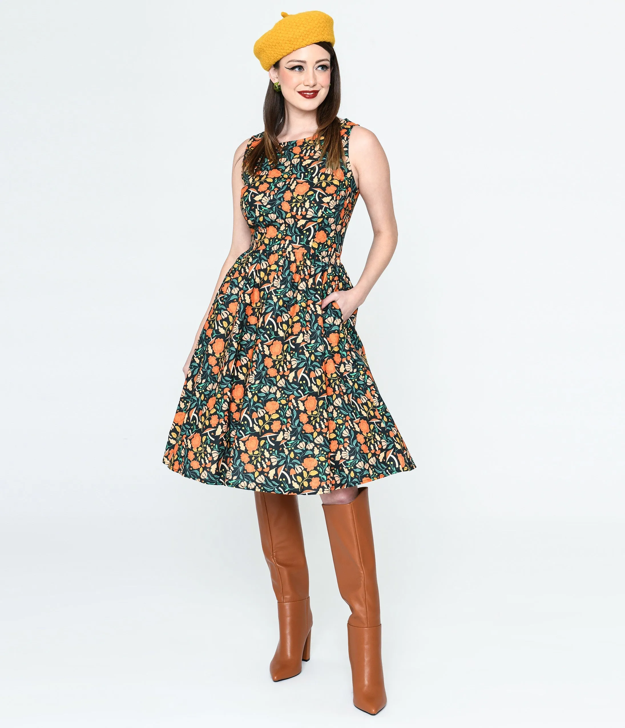 Retrolicious Black Flora Swing Dress sold by Unique Vintage