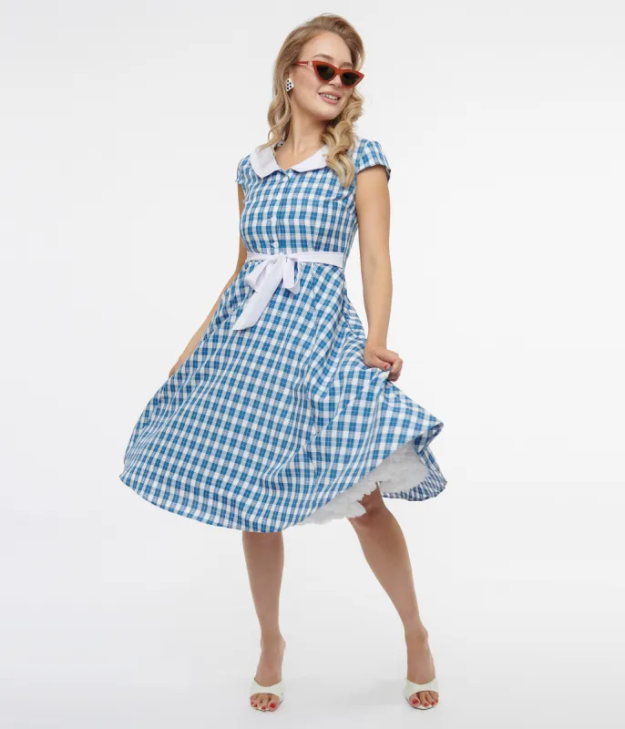 1950s Blue & White Plaid Swing Dress sold by Unique Vintage