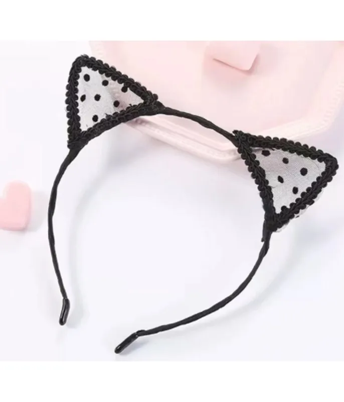 Black Lace Kitty Headband sold by Unique Vintage