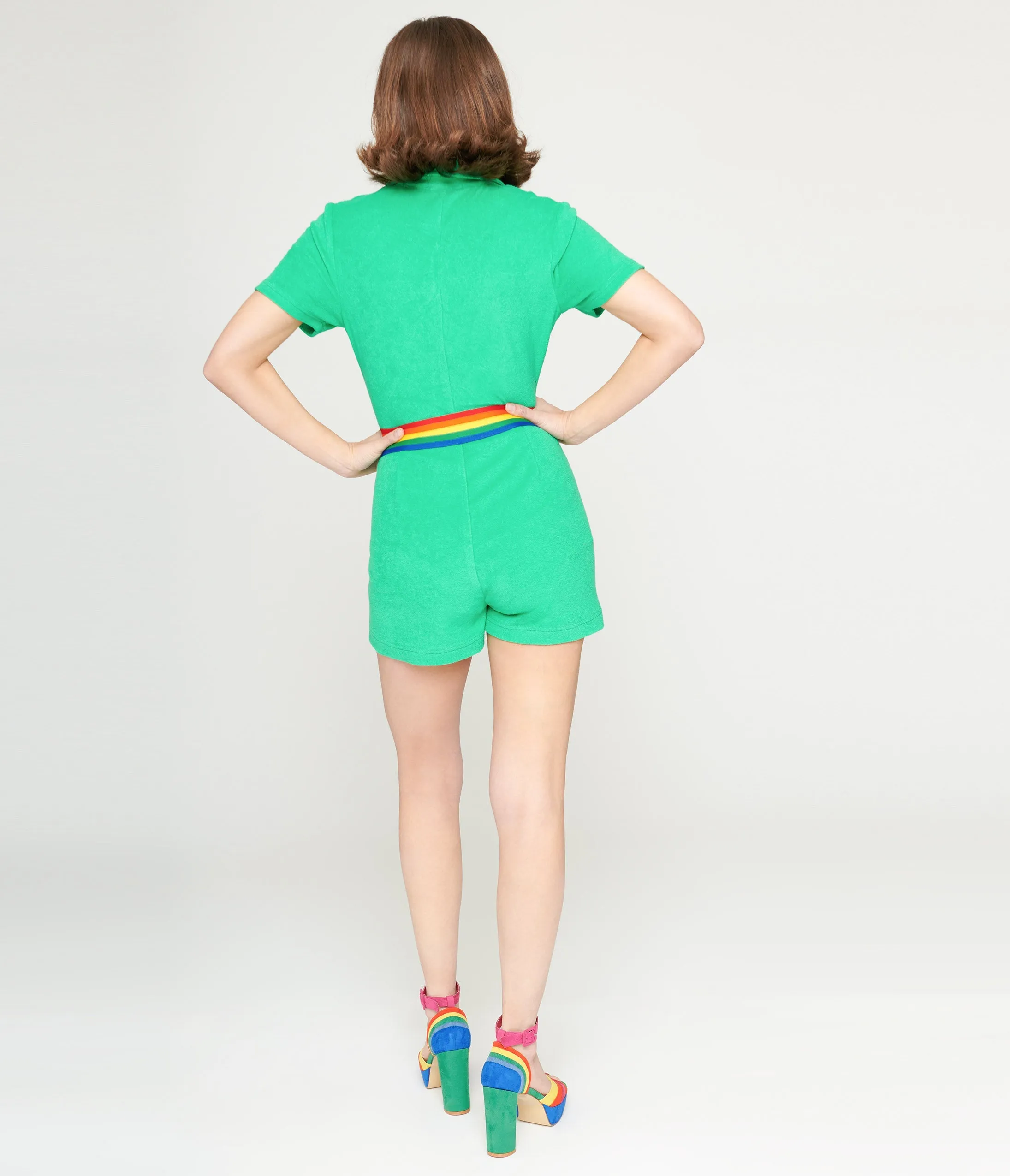 Smak Parlour 1960s Green & Rainbow Belted Romper sold by Unique Vintage product image thumbnail 3