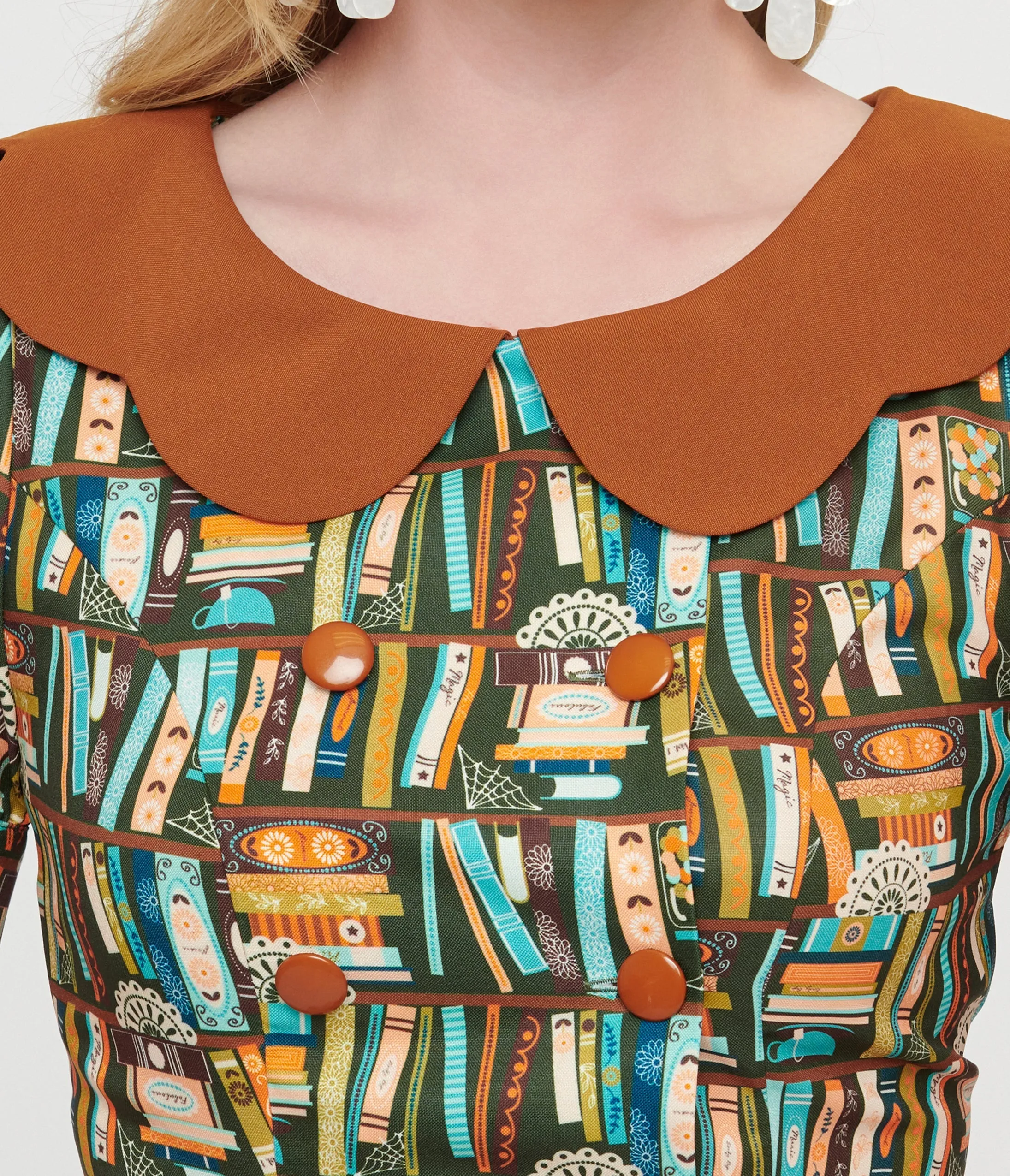 Collectif 1950s Brown Book Print Brenda Swing Dress sold by Unique Vintage product image thumbnail 2