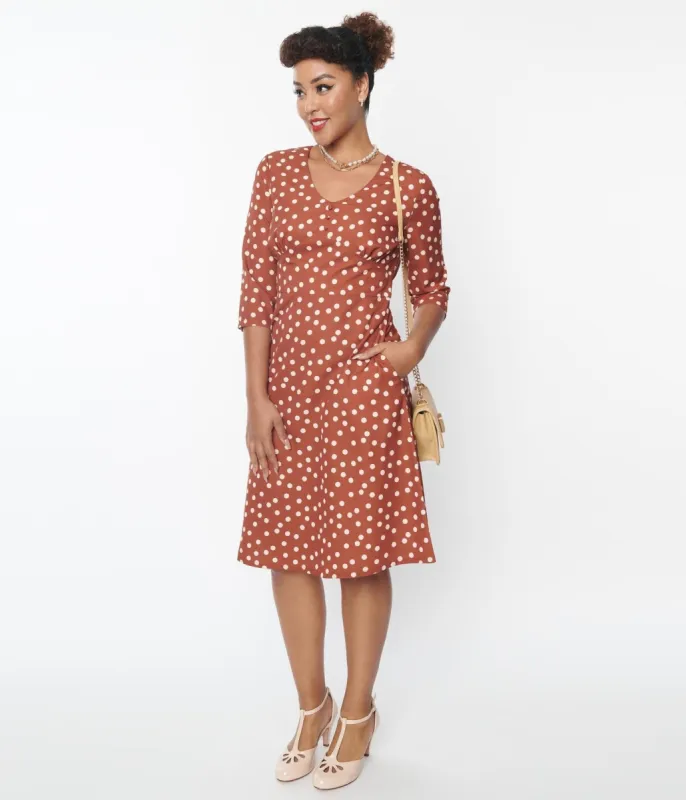 Rust Red & Cream Polka Dot Swing Dress sold by Unique Vintage