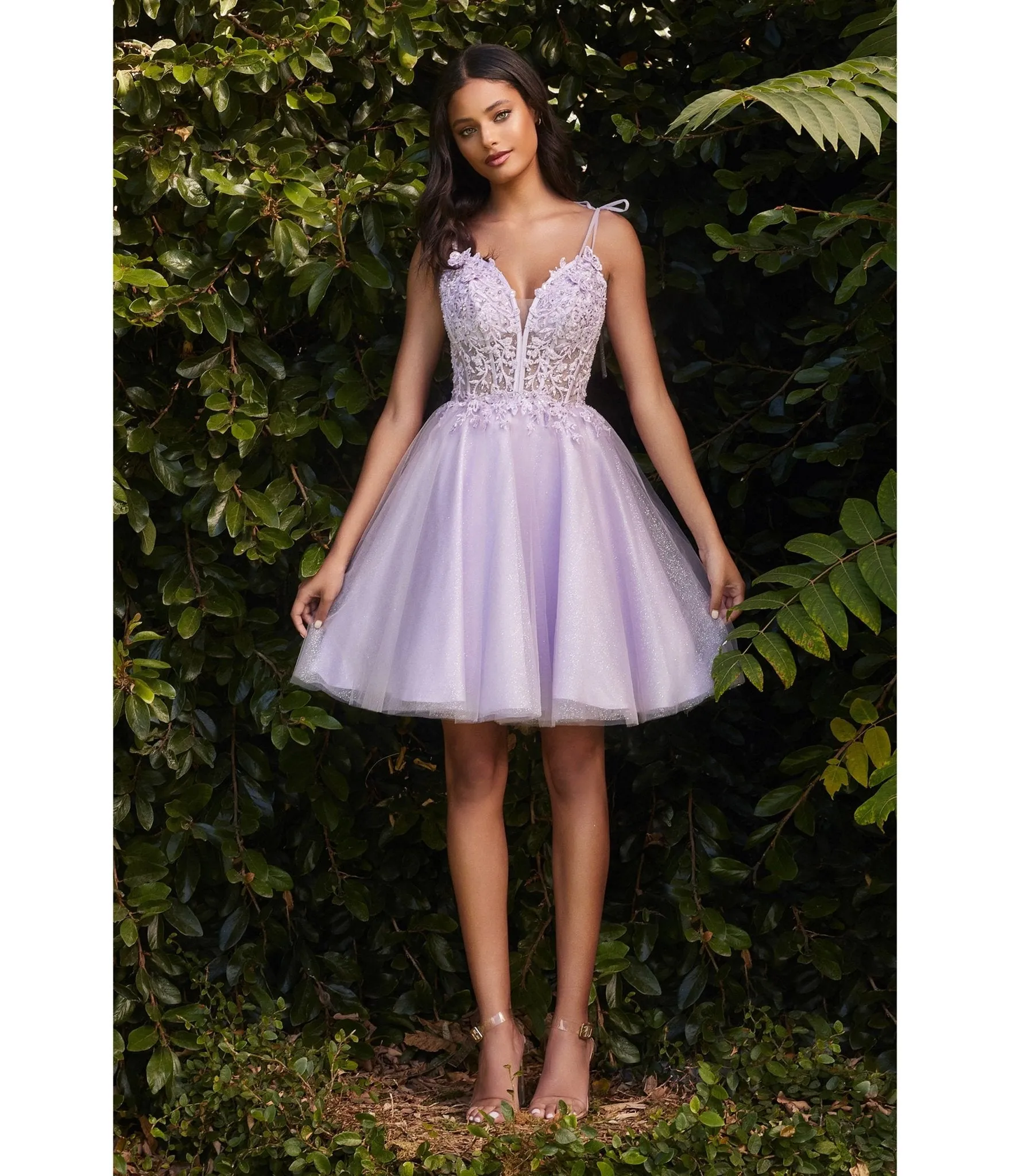 Ladivine by Cinderella Divine Lavender Tulle & Corset Applique Mini Prom Dress sold by Unique Vintage