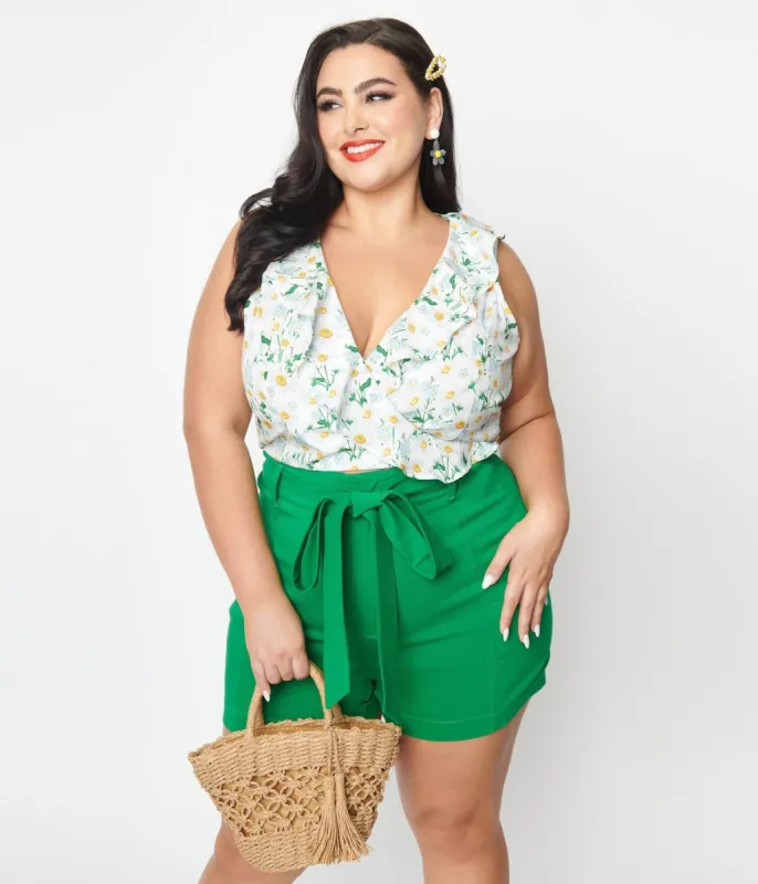 Unique Vintage Plus Size White Daisy Print Sleeveless Blouse sold by Unique Vintage