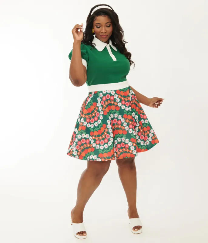 Smak Parlour Plus Size Green Daisy Chain Print Fit & Flare Dress sold by Unique Vintage