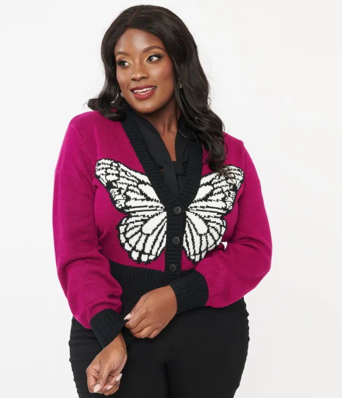 Unique Vintage Plus Size 1950s Purple Butterfly Sweater Cardigan sold by Unique Vintage