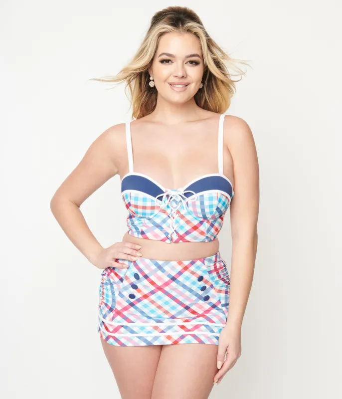 Unique Vintage Pastel Madras Plaid Sailor Swim Bottom sold by Unique Vintage