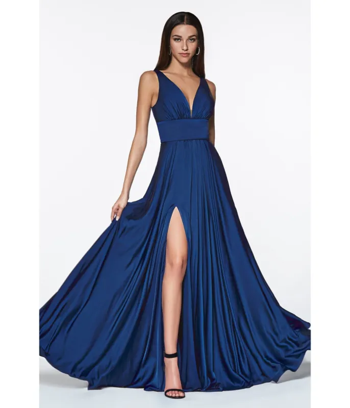 Cinderella Divine  Navy Glamour Satin A-Line Bridesmaid Dress sold by Unique Vintage