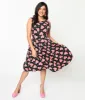 Black & Multicolor Floral Hearts Swing Dress sold by Unique Vintage