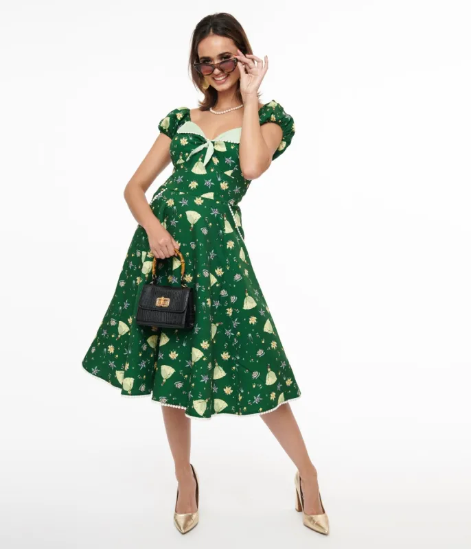 Disney Princess collection by Unique Vintage Green Princess Tiana All Over Print Swing Dress sold by Unique Vintage