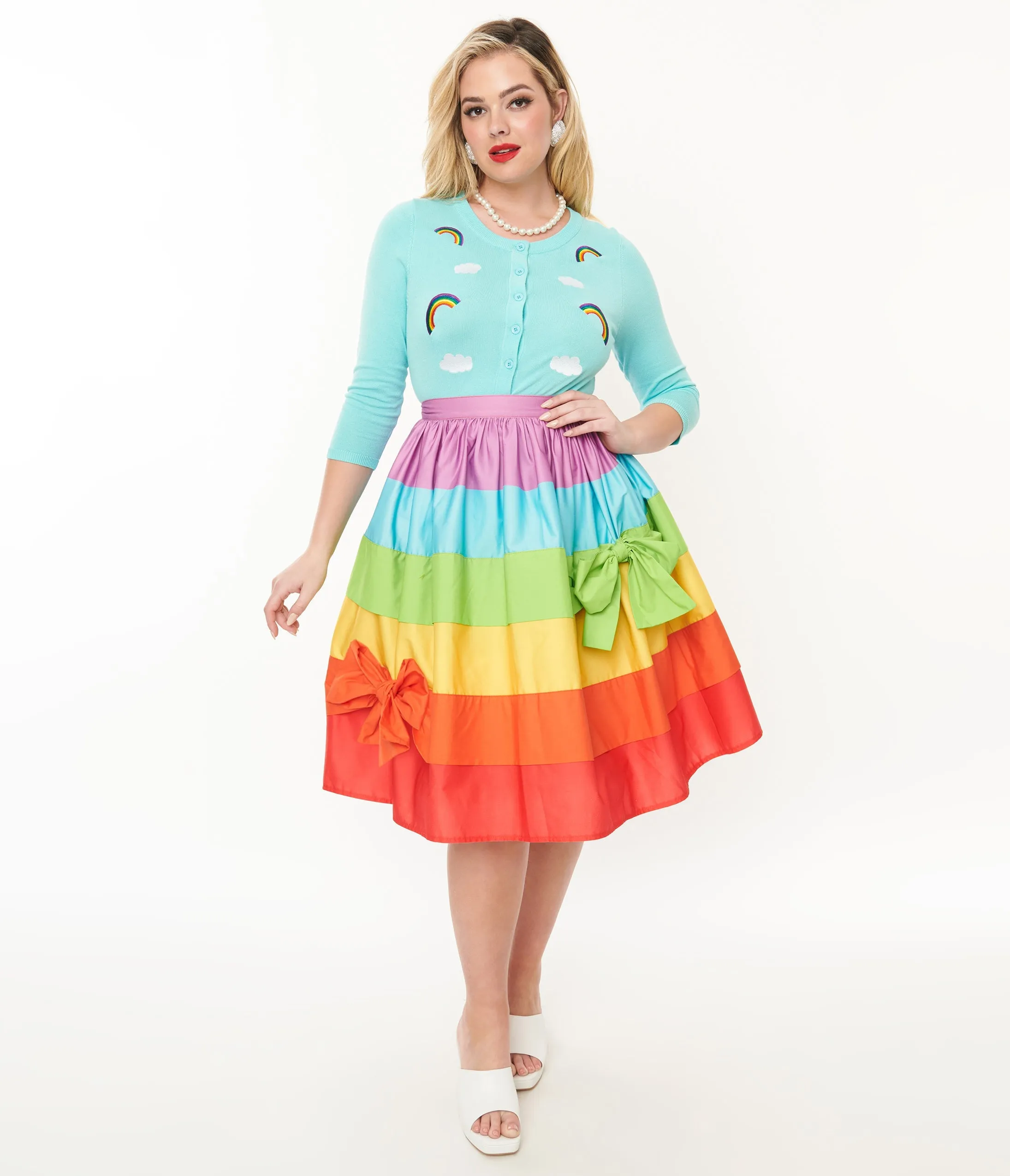 Unique Vintage 1950s Rainbow Stripe Gellar Swing Skirt sold by Unique Vintage