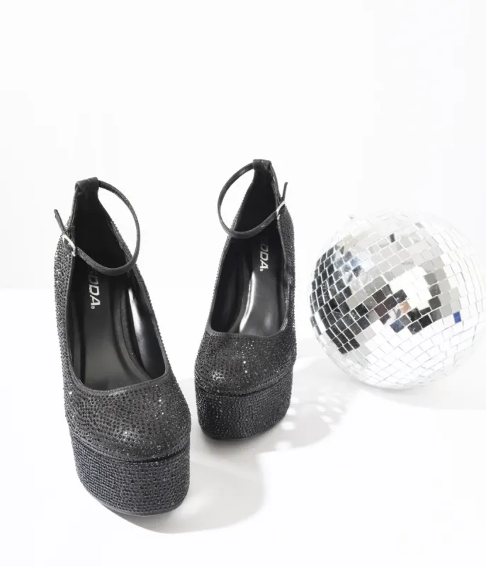 Black Rhinestone Platform Pumps sold by Unique Vintage