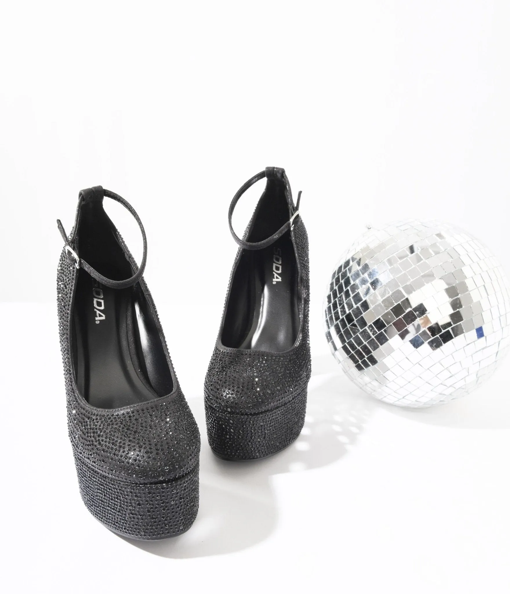 Black Rhinestone Platform Pumps sold by Unique Vintage