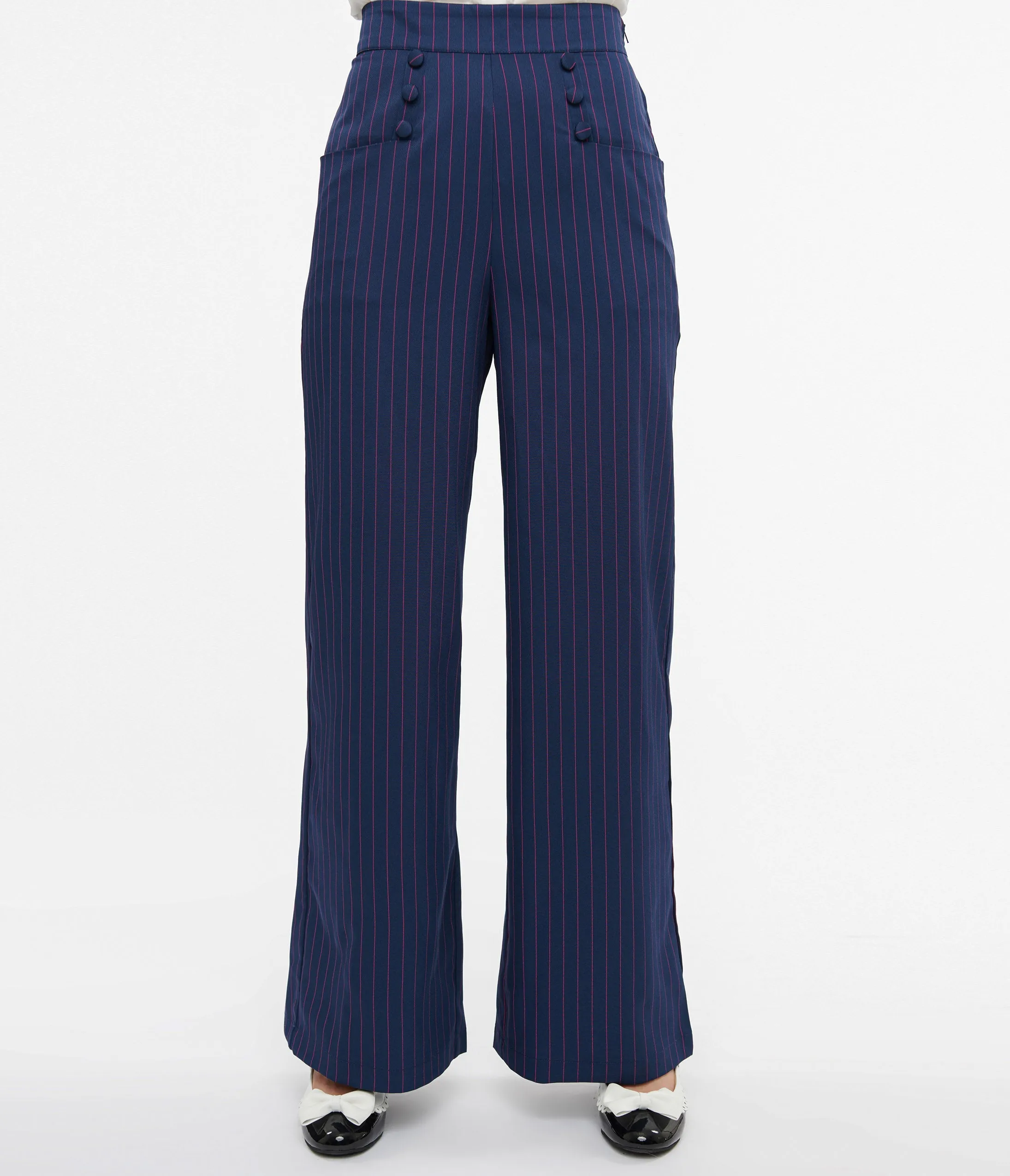 Unique Vintage 1940s Navy & Pink Pinstripe Ginger Pants sold by Unique Vintage product image thumbnail 2