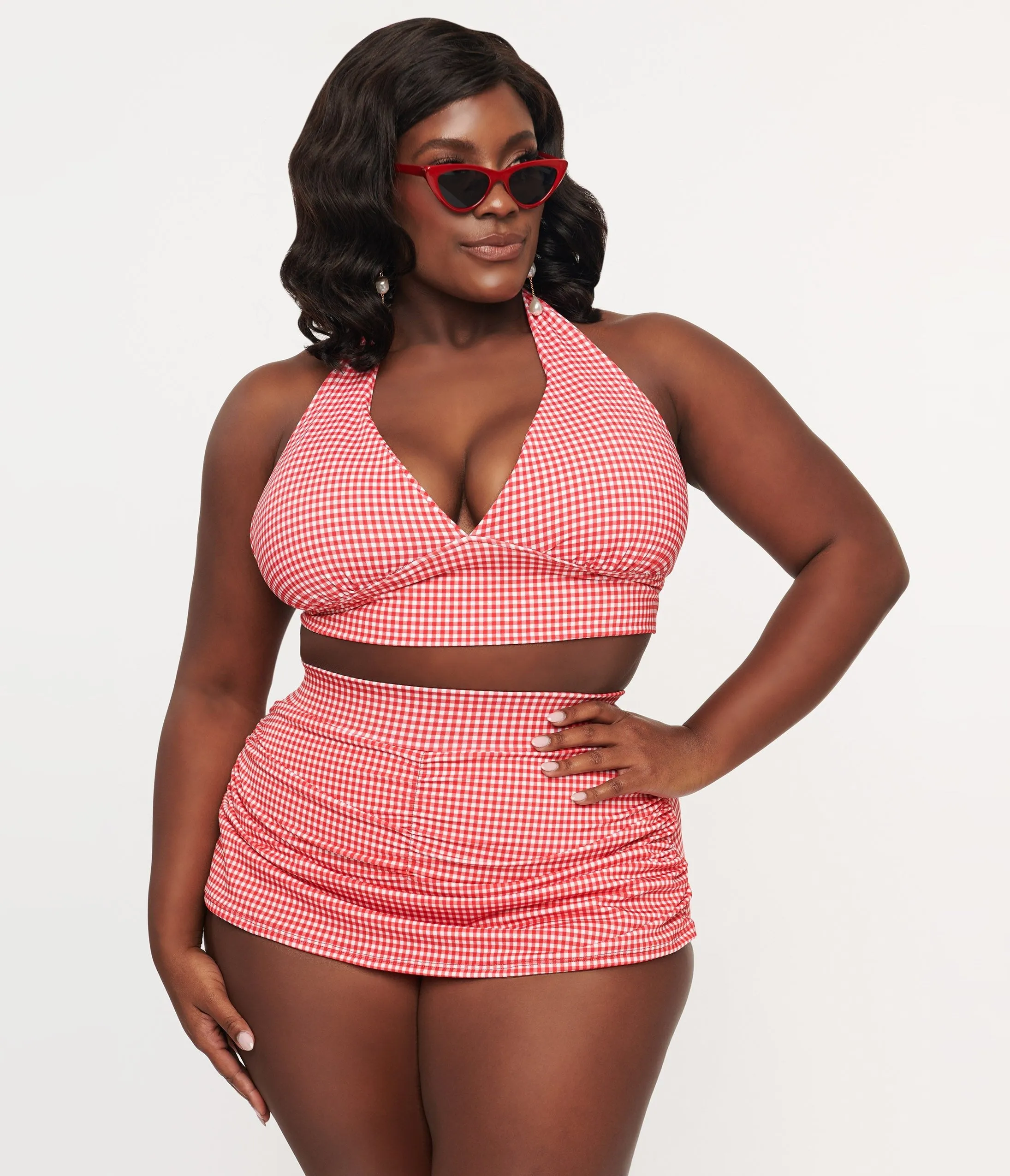 1960s Red & White Gingham Halter Swim Top sold by Unique Vintage product image thumbnail 3