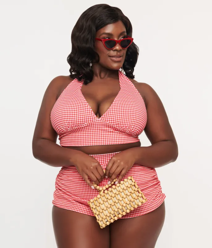 1960s Red & White Gingham Halter Swim Top sold by Unique Vintage