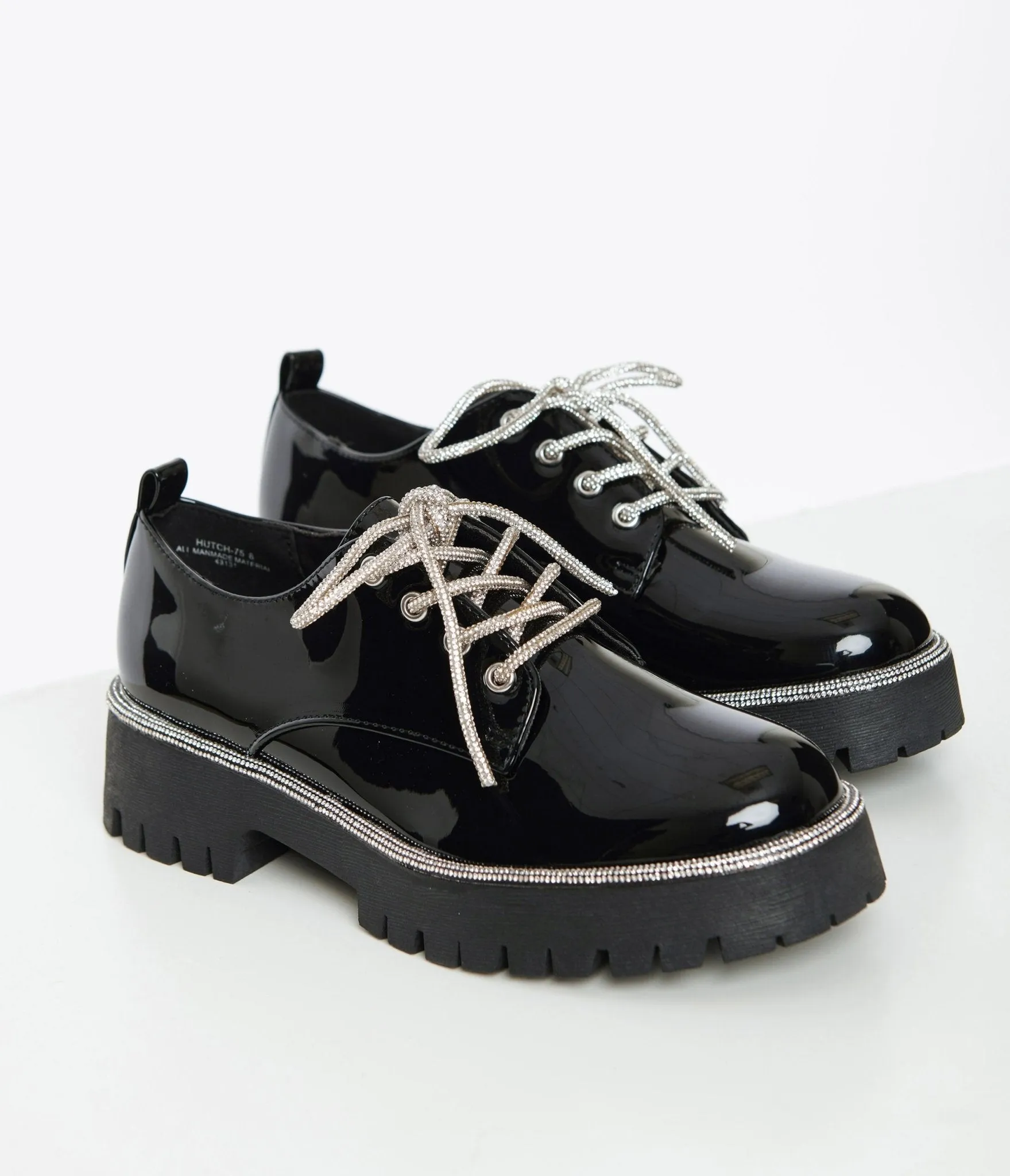 Black Patent Leatherette Platform Oxford Shoes sold by Unique Vintage