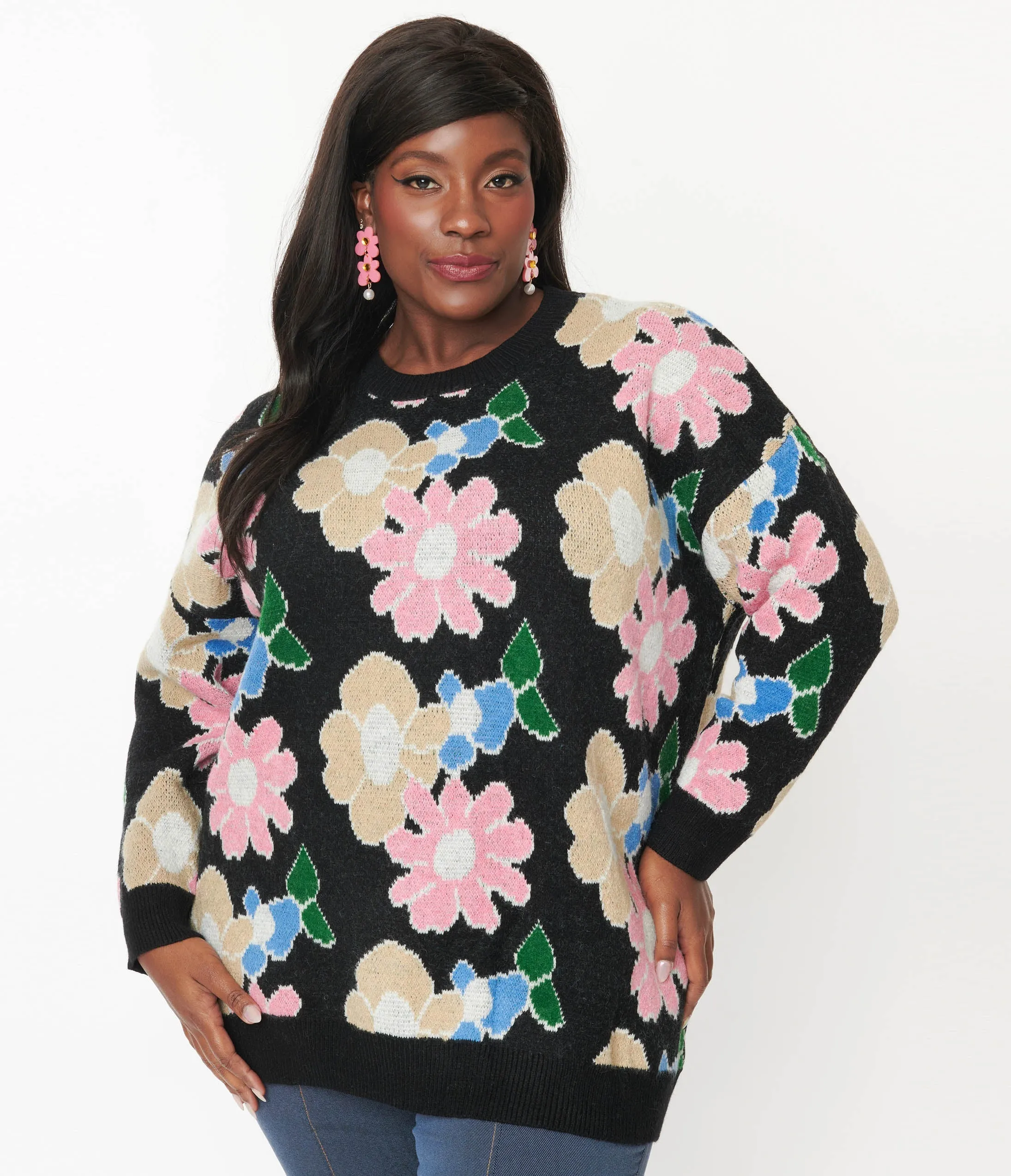 Black Floral Pullover Sweater sold by Unique Vintage