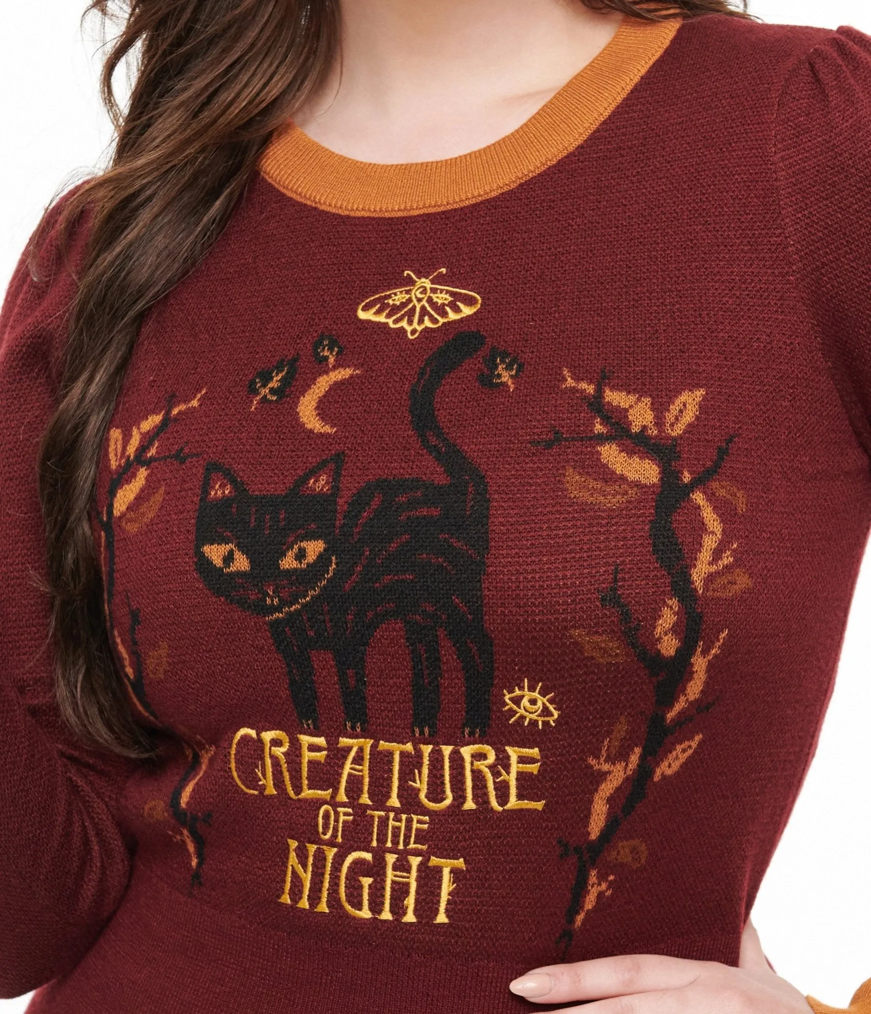 Disney Hocus Pocus Collection by Unique Vintage Burgundy Binx Hocus Pocus Embroidered Sweater sold by Unique Vintage product image thumbnail 2
