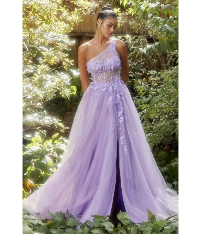 Cinderella Divine  Lavender Shimmering One Shoulder Fairytale Bridesmaid Gown sold by Unique Vintage