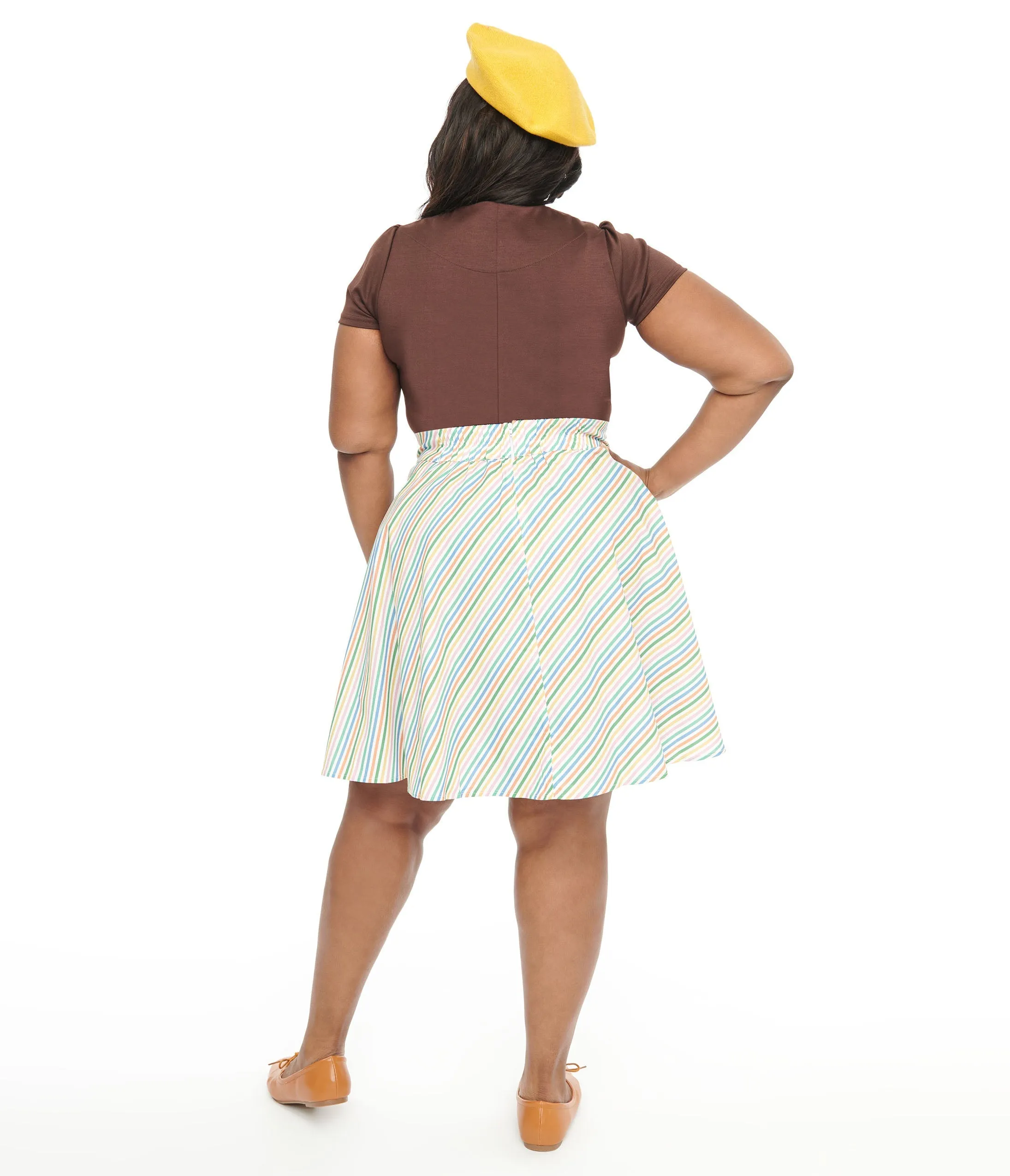 Retrolicious Plus Size 1950s Rainbow Diagonal Stripe Skater Skirt sold by Unique Vintage product image thumbnail 3