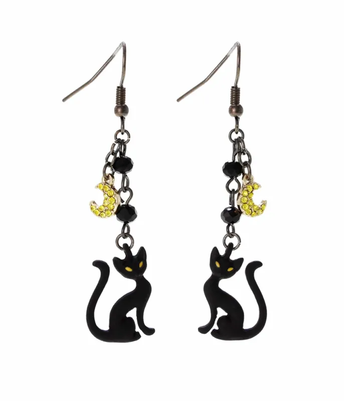 Black Cat & Moon Dangle Earrings sold by Unique Vintage