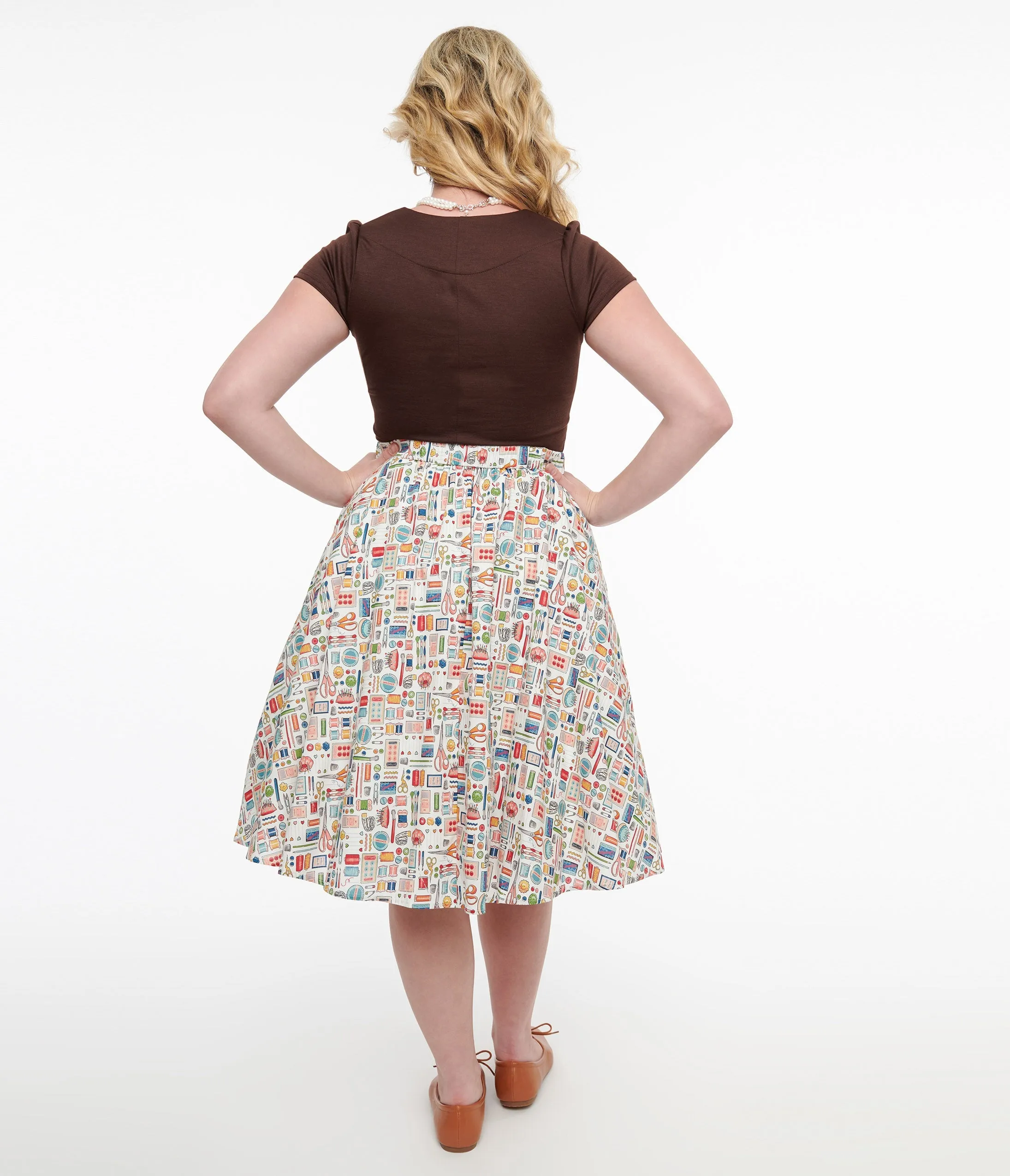 1950s White Sewing Print Cotton Swing Skirt sold by Unique Vintage product image thumbnail 3