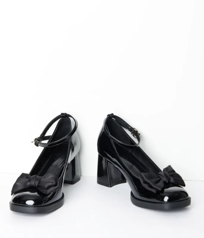 Black Patent Leatherette Bow Heels sold by Unique Vintage