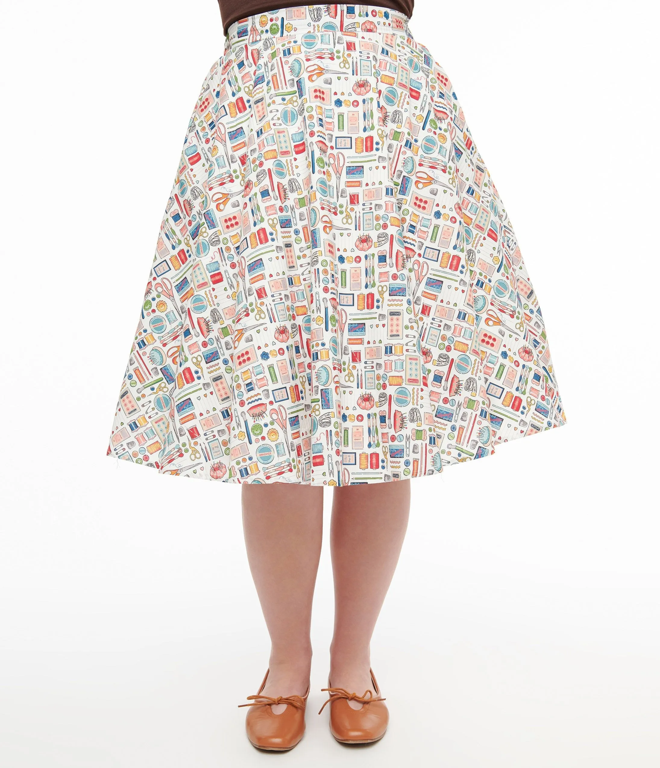 1950s White Sewing Print Cotton Swing Skirt sold by Unique Vintage product image thumbnail 2