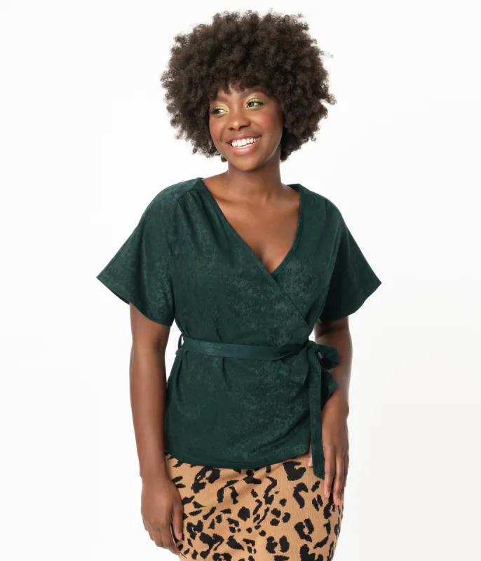 Retro Style Emerald Tara Wrap Top sold by Unique Vintage