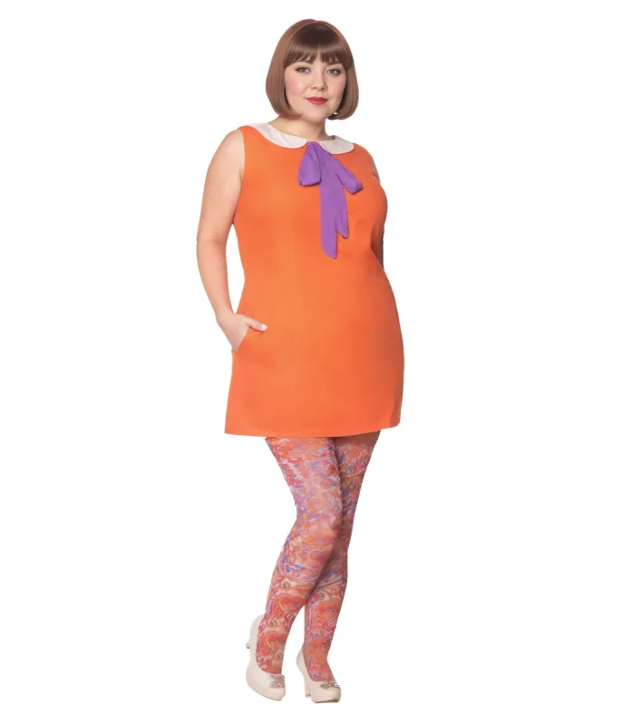Smak Parlour Plus Size Orange & Purple Tie Neck Shift Dress sold by Unique Vintage