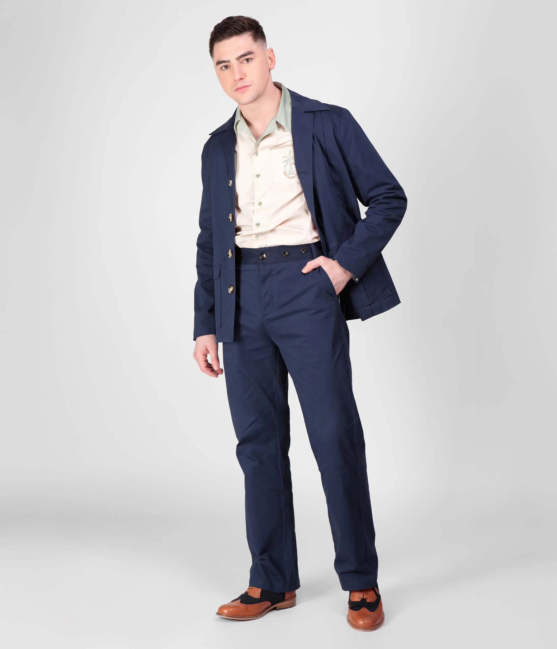 1960s Navy High Waisted Ethan Trousers sold by Unique Vintage