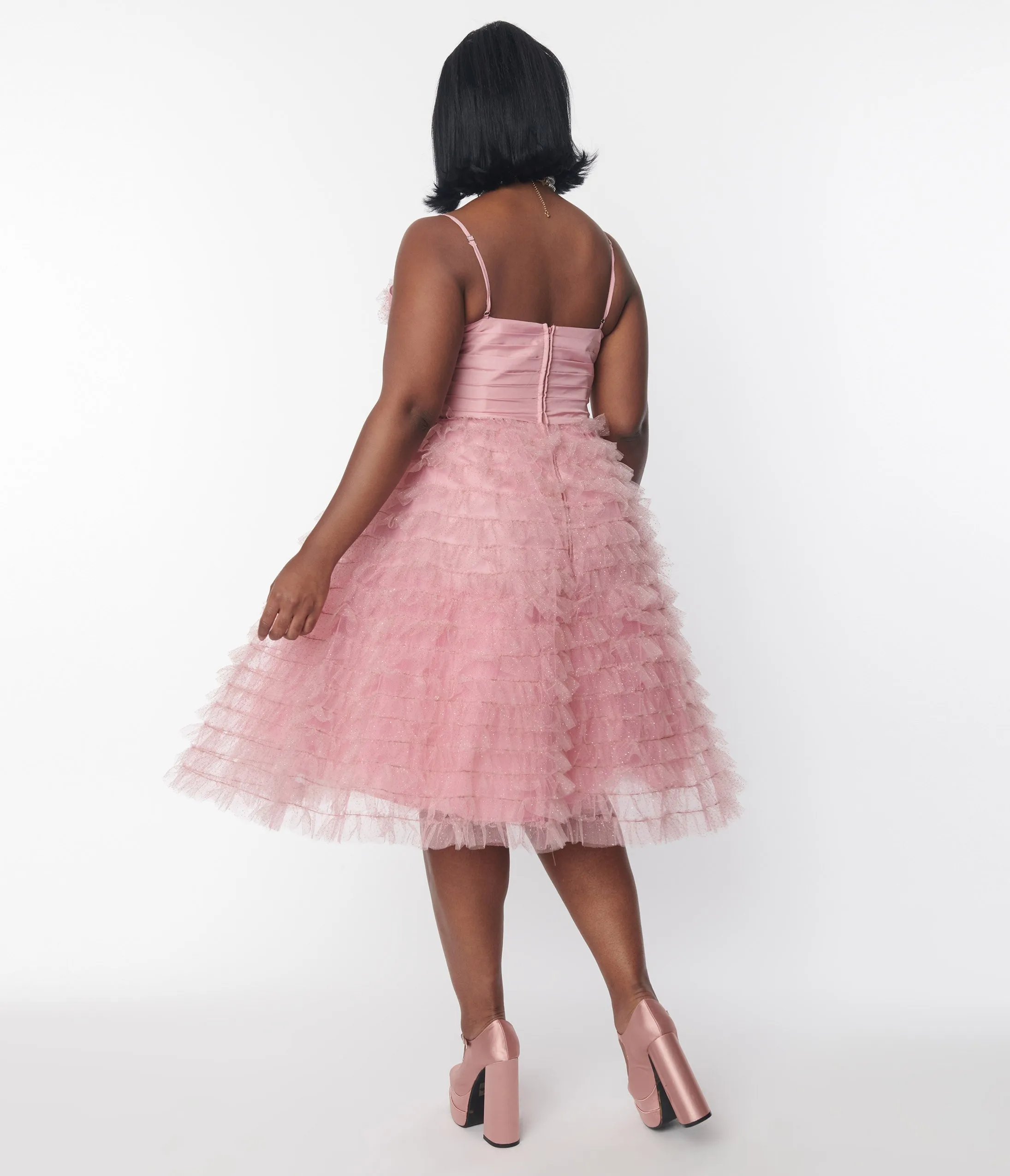 Unique Vintage Plus Size Dusty Rose Glitter Tulle Cupcake Swing Dress sold by Unique Vintage product image thumbnail 3
