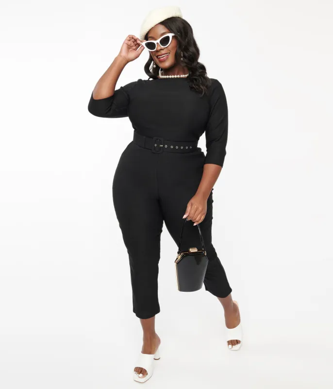 Unique Vintage Plus Size 1950s Black Fitted Capri Jumpsuit sold by Unique Vintage
