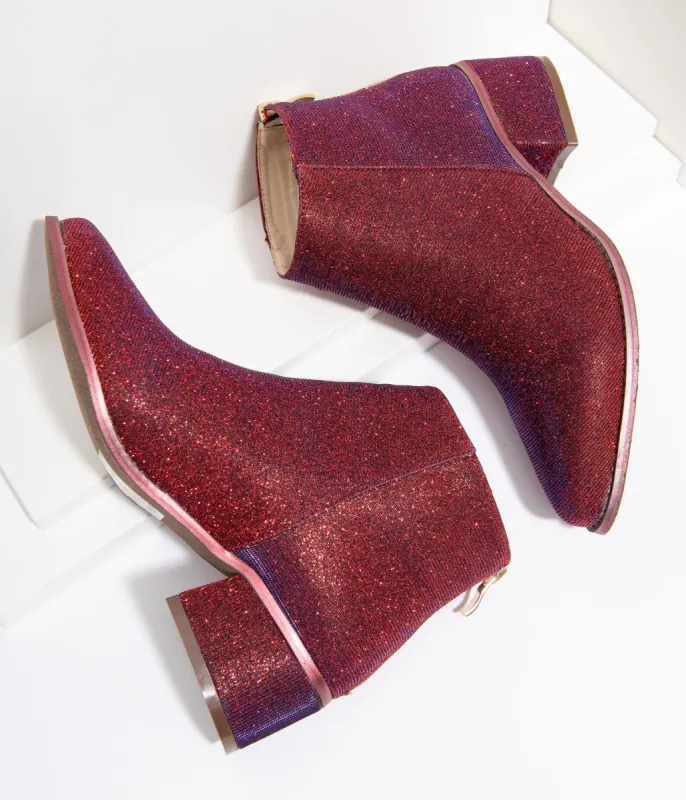 Iridescent Wine Sparkle Booties sold by Unique Vintage
