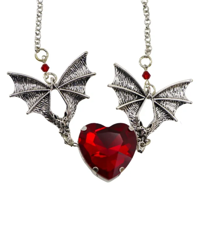 Bat & Red Heart Necklace sold by Unique Vintage