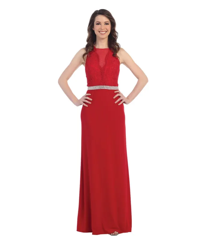 Red Embroidered Lace Long Chiffon Dress sold by Unique Vintage