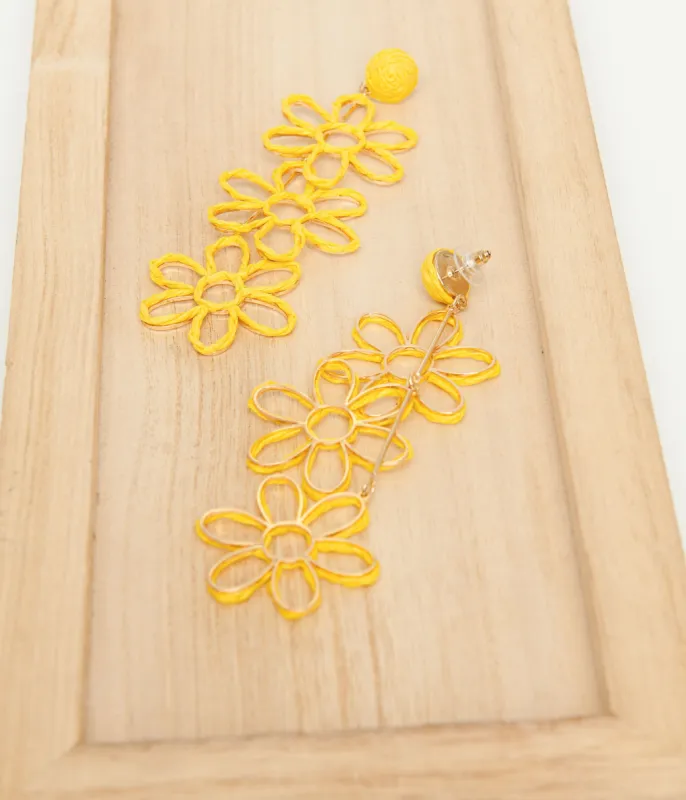 Yellow Triple Flower Drop Earrings sold by Unique Vintage