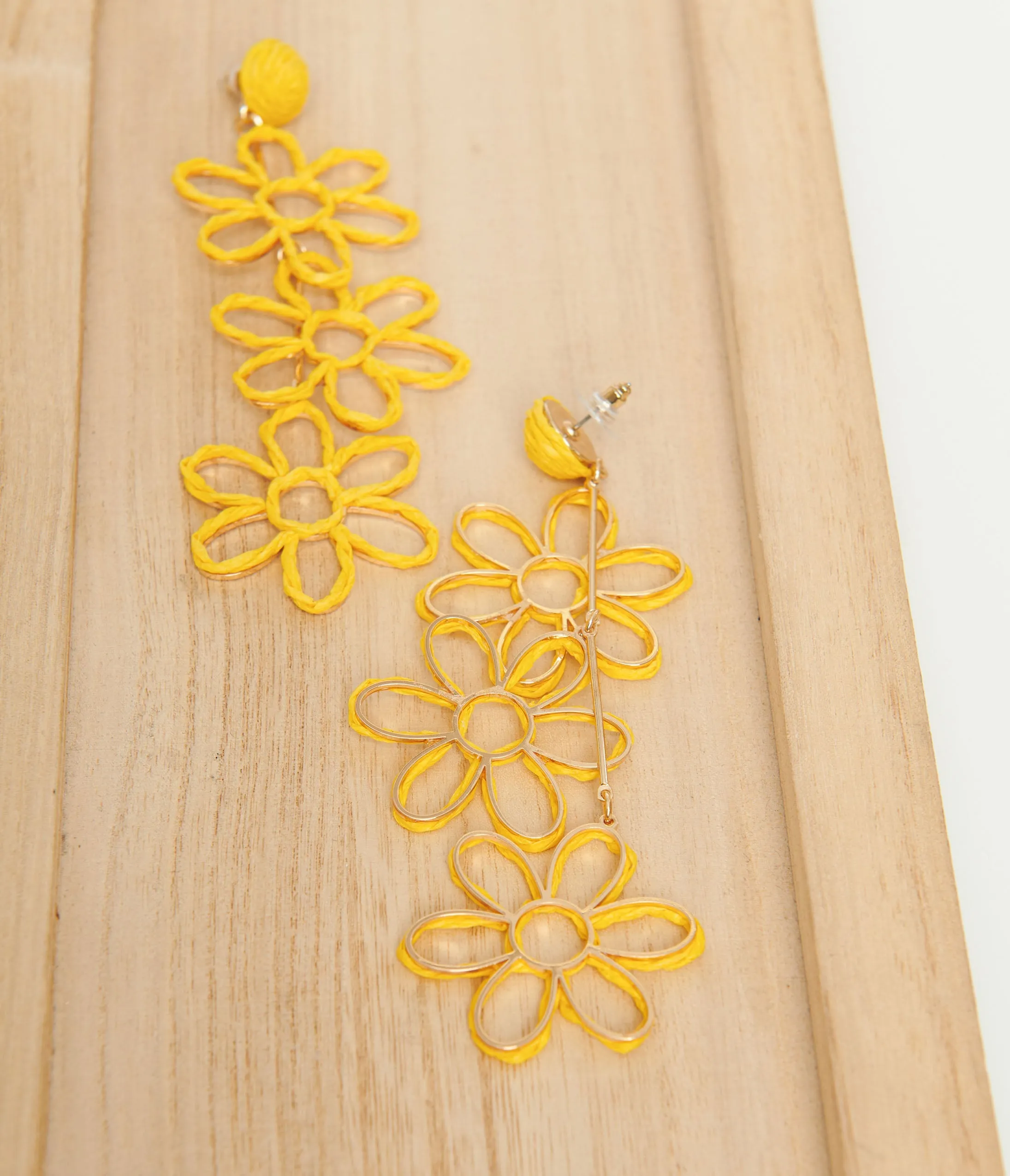 Yellow Triple Flower Drop Earrings sold by Unique Vintage product image thumbnail 2