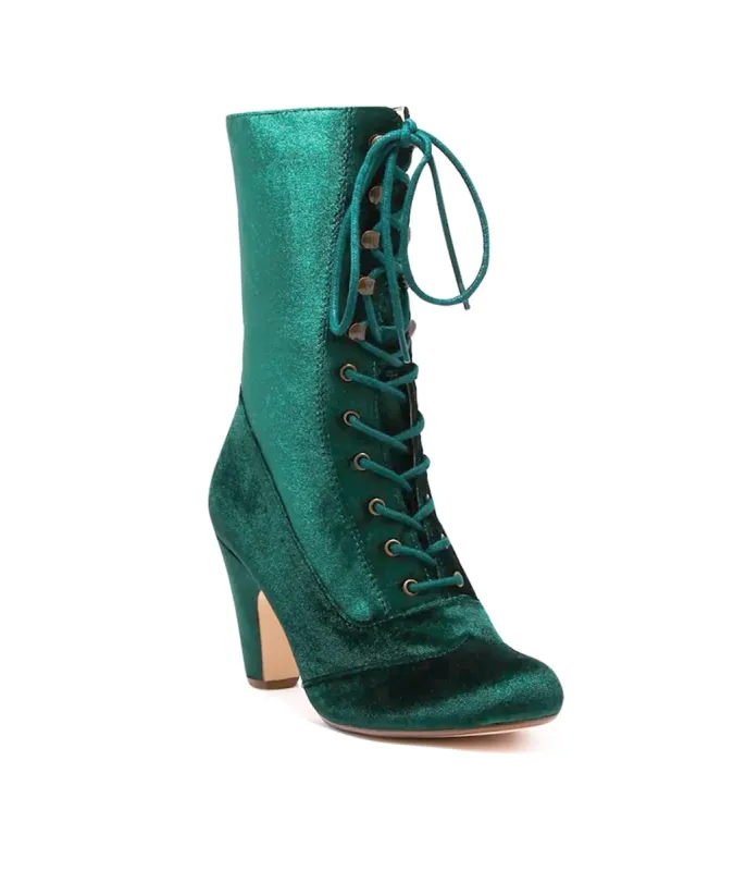 Chelsea Crew Emerald Green Velvet Victorian Claire Boots sold by Unique Vintage